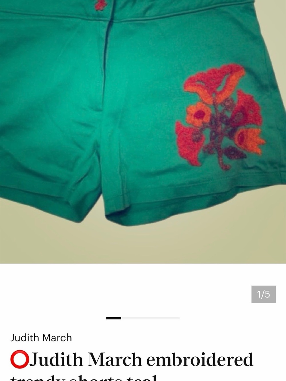 Judith March Teal Shorts with Floral Embroidery